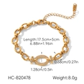 Detailed view of a gold-plated stainless steel pavé bracelet with size dimensions - Bracelet (HC-B20478) / Gold