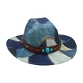 Cappello da cowboy in denim blu patchwork con fascia in pelle e turchese - Taglia unica / Blu Reale (M Cowboy Cintura in Pelle Tre Tesori)