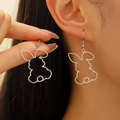 Hollow rabbit silhouette drop earrings in silver stainless steel for women - Hollow Drop Style (11665) / Silver