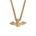 Hip hop 18K gold plated bat pendant necklace with sparkling rhinestones on twist chain - Iced Out Bat Pendant Braided Chain - Gold / Gold