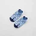Blue cotton invisible low-cut socks with white polka dots and plush feather yarn heel - Blue Polka Dot Cat
