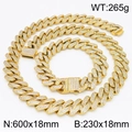 Gold plated iced out Cuban link chain necklace and bracelet set with clear crystals - 18mm Gold Color Set (KS218411-MZOZ)