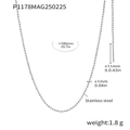Detailed size map of stainless steel 1mm bead chain necklace with 500mm length specifications - Bead Chain (P1178) / Steel