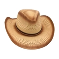 Chapeau de cowboy en paille dégradé marron avec bande en cuir tressé vintage - Blanc Cassé 2 (Corde Tressée)