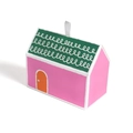 Pink and green house-shaped gift box with white ribbon handle for candy packaging - Pink Wall Green Roof (Classic)