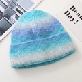Blue and white tie-dye gradient knitted beanie hat for women featuring a cozy winter style - One Size / Blue White Gradient
