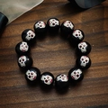 Bracelet de perles noires avec motifs de crânes colorés pour le style Halloween - Motif de Squelette