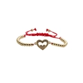 Adjustable red woven heart bracelet with gold beads and sparkling cubic zirconia stones - Copper Beads Red Rope