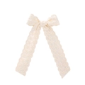 Elegant cream-colored lace bow hair clip with floral embroidery and long ribbons - Cream (2)
