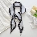 Elegant white twilly scarf with black geometric greek patterns and pointed ends - Border G
