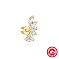Golden S925 sterling silver leaf stud earring with five marquise white zircons - Gold #7 (Leaf Design)