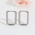 Modern minimalist silver rectangular geometric hoop earrings in polished stainless steel - Rectangular (2.5mm Wire) / Silver