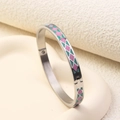 Titanium steel bracelet with pink and turquoise geometric enamel pattern on silver base - 6mm Enamel / Fresh Mint (A697)