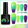 LILY'CUTE thermal nail gel LC-T13 showing 3-stage color change from green to purple - 13 (Purple to Teal)
