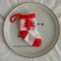 Knitted Christmas mini sock ornament in red and white with festive tree pattern - Red White Tree Large Sock