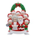 Family of nine Christmas resin ornament with Santa and customizable banner for gifts - Christmas Santa Family 9-Head