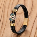 Bracciale in pelle nera Malocchio con chiusura magnetica dorata su legno - Stile E (Occhio del Male Cuore)