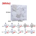 Set da 24 pezzi di ornamenti bianchi per albero di Natale con strisce glitterate dorate in scatola - Set da 24 / Bianco