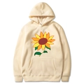 Beige hoodie with sunflower print and long sleeves, centered on a white background - Khaki