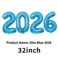 32-inch bright blue 2026 number balloons in slim font for New Year party decor - 32 inch / Slim Blue