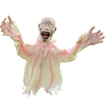 Scary Halloween swaying ghost prop with tattered beige cloth and sound control features - Small Swinging Ghost / White