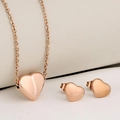 Minimalist heart-shaped jewelry set in rose gold stainless steel with necklace and earrings - Rose Gold