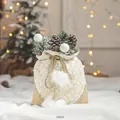 Sachet cadeau de Noël blanc et doré avec cordon, pommes de pin et motifs flocons - ABCZ7-2 Style Pomme de Pin Blanc Doré 18x22cm/200g