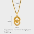 Detail of gold twisted chain necklace featuring double hoop pendants with zircon inlay - Double Ring Necklace