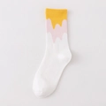White crew socks with pink and yellow gradient drip patterns and ribbed yellow cuffs - One Size / Yellow Pink White