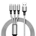 Câble de chargement USB 3-en-1 en nylon tressé gris argenté avec embouts en métal - 1.2m 3-en-1 (Fil Nu) / Argenté