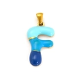 3D bubble letter F pendant in 18k gold plated steel with blue gradient enamel inlay - Sp640g-f (single Pendant)