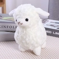Standing white plush sheep toy with soft fleece texture and cute bell accessory - Little White Sheep