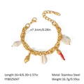 Detail of gold stainless steel bracelet with white shell, conch, and chili charms - Shell Red Chili Charm Style (YYB025047)