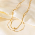 Double-layered 18K gold plated snake chain necklace with round bead pendants - Round Bead & Blade Double Chain Style (H1213) / Necklace / Gold