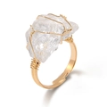 Handcrafted gold wire wrapped irregular raw clear crystal quartz open adjustable ring - Citrine