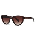 Angular cat-eye sunglasses in wine red with gradient lenses and rhinestone temple accents - Tea Frame Tea Lens