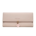 Détail du portefeuille en cuir PU rose clair avec pendentif feuille dorée et rabat - Rose