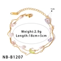 Handmade stainless steel double-layer bracelet with natural pearls and colorful gemstones - Double Layer Pearl & Gravel Bracelet (NB-B1207)