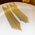 Élégantes boucles d'oreilles longues à franges dorées avec chaînes de style moderne - Gland de Chaîne Fine en Or à Connecteur Triangle (52# Clip d'Oreille-Or)
