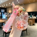 Portachiavi con coniglio rosa a sabbie mobili, glitter e campanello dorato - Coniglio Rosa - Testa di Coniglio