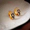 Detail of round leopard pattern hoop earrings in gold metal with colorful enamel finish - Colorful Pattern Hoop Style (57#)
