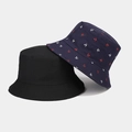 Detail of reversible cotton bucket hats in solid black and navy anchor print design - M (56-58cm) / Navy Blue