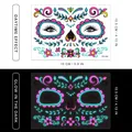 Luminous Day of the Dead face tattoo FB-008 with pink floral patterns glow in the dark - Pattern FB-008