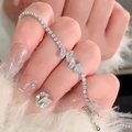 Elegant silver butterfly bracelet with zircon stones and adjustable sparkling chain - S396 Silver