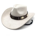 Classic cream western cowboy felt hat with vintage bull head badge and decorative leather strap - M (56-58cm) / Beige