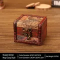 Vintage wooden jewelry box with world map print and metallic clasp, 6015D style - Mini Square Box - Map