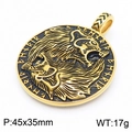 Norse Viking wolf head pendant in gold and black finish with runic engraving details - Round Double Wolf Rune Pendant - Gold & Black (KP130380-MZOZ)