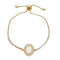 Virgin Mary bolo bracelet in gold-plated copper with sparkling white cubic zirconia stones - White