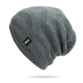 Herren Strickmütze in Dunkelgrau mit Wellenmuster und warmem Fleece-Innenfutter - Einheitsgröße / Grau