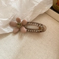 Detail of floral acrylic hair clip with rhinestones and hollow oval side clip design - Lotus Pink (Duckbill Clip)